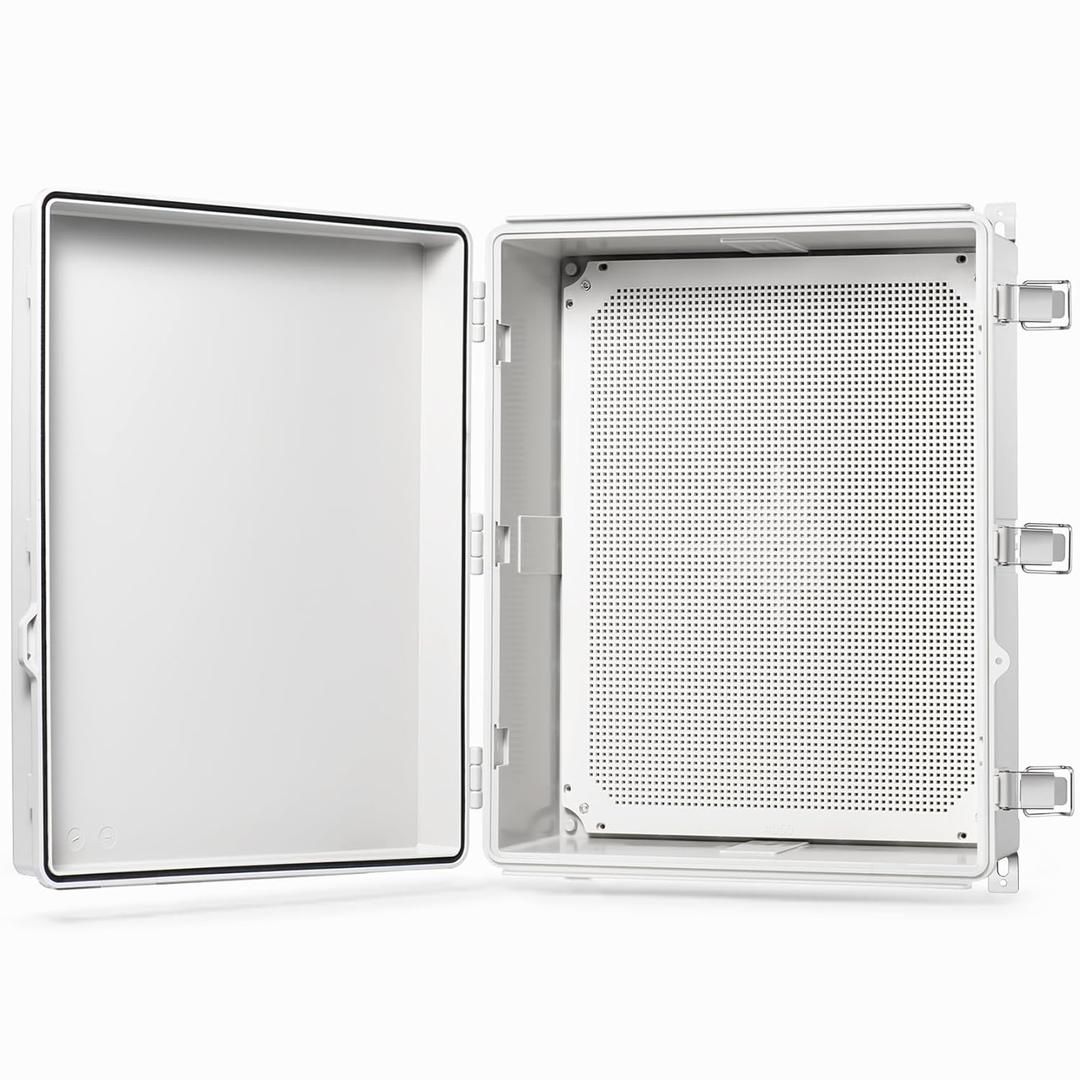QILIPSU Waterproof Junction Box IP67 Outdoor Plastic Electrical Project Enclosure Weatherproof with Mounting Plate, Wall Brackets, Hinged Grey Cover 20"x16.1"x7.9"