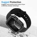 Metal Case Compatible with Apple Watch Case Series 9 8 7 45mm, 2 in 1 Rugged Protective Silicone Bumper Cover Compatible with iWatch 45mm (Black)