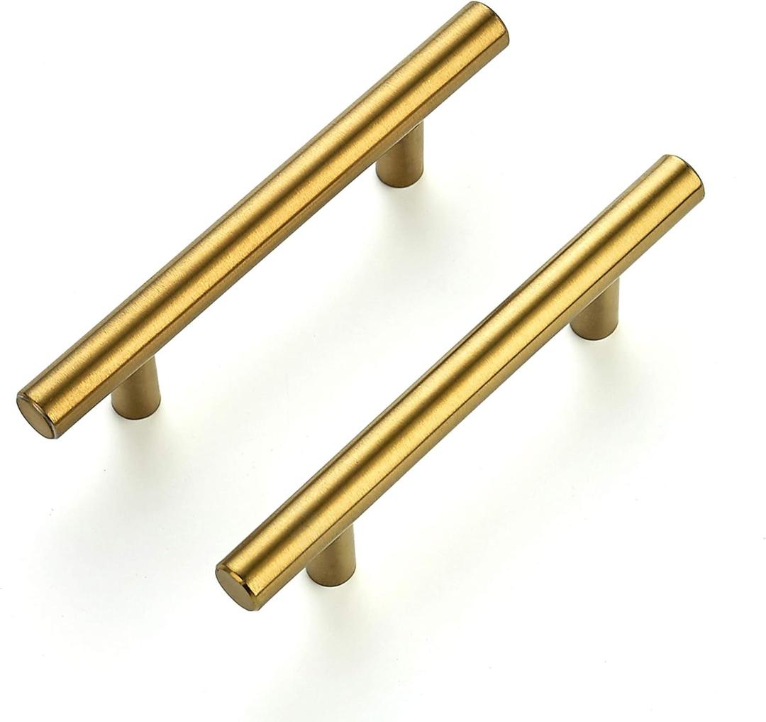 Ravinte 35 Pack 5 Inch Cabinet Pulls Brushed Brass Stainless Steel Kitchen Drawer Pulls Cabinet Handles 5Length, 3 Hole Center