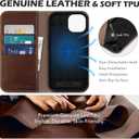 SHIELDON Case for iPhone 15 5G 2023, Genuine Leather Folio Wallet Magnetic Kickstand RFID Blocking Card Slots Shock-Absorbent Phone Cover Compatible with iPhone 15 (6.1 Inch) - Retro Coffee