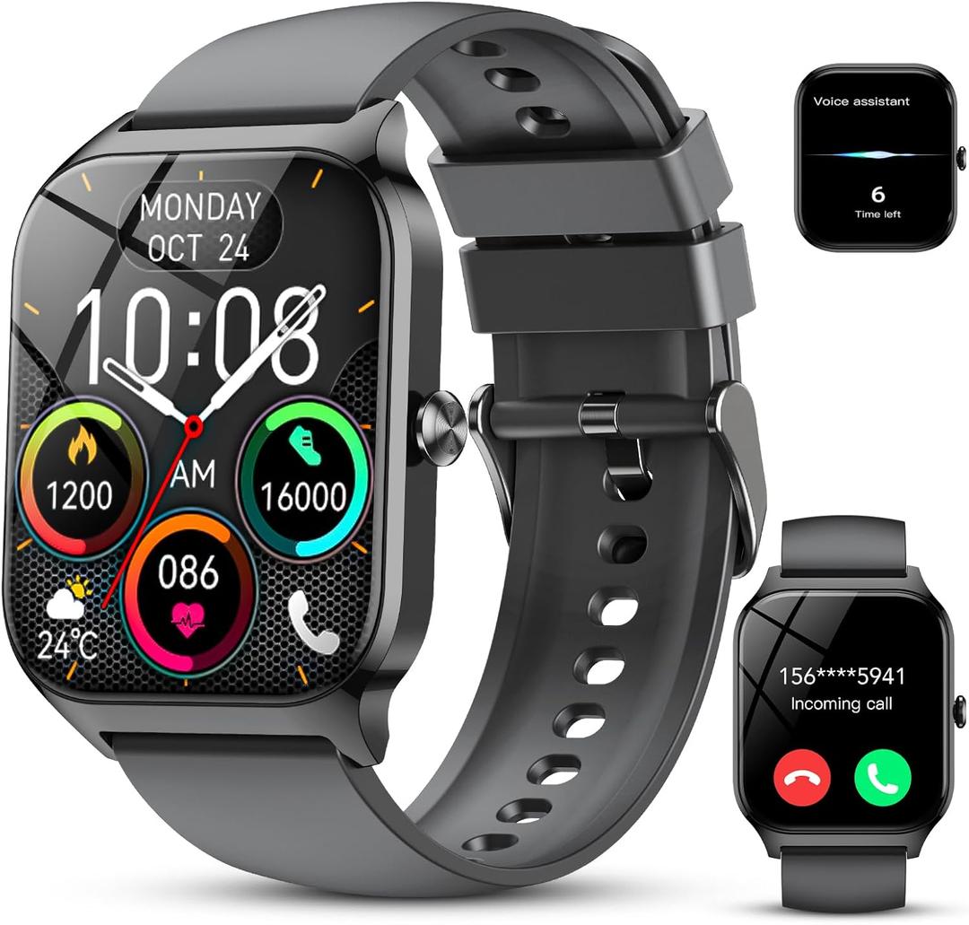 Smart Watch for Men Women, 1.85" HD Fitness Tracker with Bluetooth Calls/AI Voice Control, IP68 Waterproof, 115+Sports Modes, 24/7 Heart Rate/Sleep Fitness Watch Compatible with iOS/Android Grey