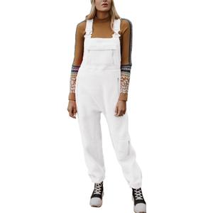 Ebifin Women's Fleece Warm Overalls Winter Loose Casual Jumpsuits with Pockets (Medium, White)