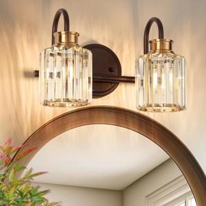 ORB Bathroom Light Fixtures with K9 Crystal Lampshade Bathroom Lighting Over Mirror Vanity Lights for Living Room,Bedroom,Restroom,Hallway 2 Lights