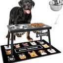 Metal Raised Dog Bowl Stand for Large and Medium Dogs, Stronger Elevated Dog Bowls with Sprill Proof Mat, Dog Food & Water Bowls 10" Tall Dog Feeder (58OZ-Stainless Steel Dog Bowls, Mat-16x24) (Black)