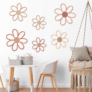 Thyle 6 Pcs Daisy Wall Decor Wooden Daisy Wall Art White Flowers Signs Hanging Plaque for Home Nursery Bedroom Farmhouse Bathroom Decorations Housewarming Gifts (Vivid Style)