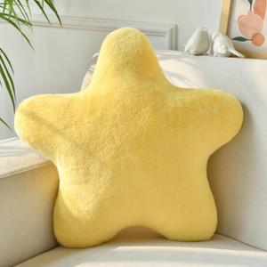 Xiashrk Star Pillow, Decorative Throw Pillows for Bed Couch, 15" Star Shaped Pillow Plush Floor Cushions Room Decor Pillow with Soft Faux Rabbit Fur for Sofa Bedroom Living Room (Goose Yellow)