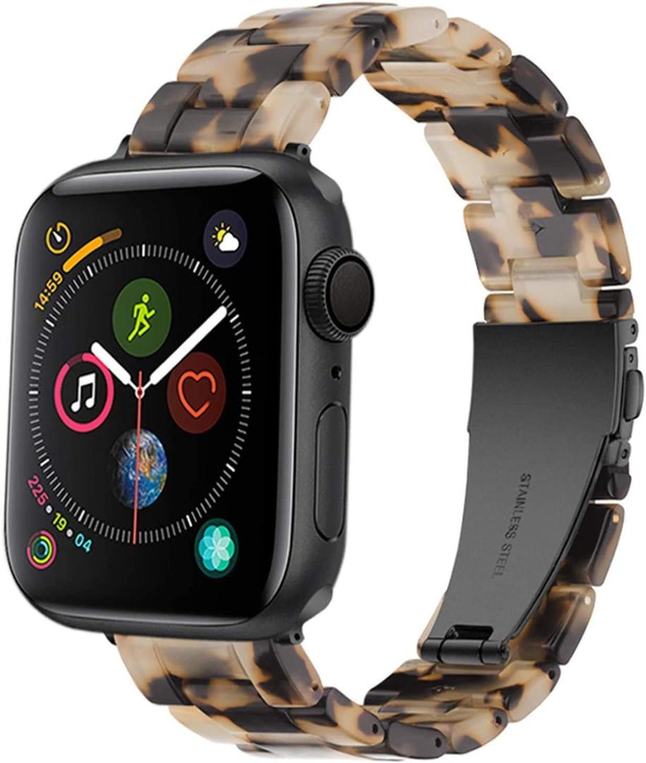 Compatible with Apple Watch Band 38mm 40mm 41mm 42mm 44mm 45mm Ultra 49mm for iWatch SE Lightweight Resin Wristband Bracelet Strap Series 9 8 7 6 5 4 3 2 1 Mens Womens (Tortoise Stone Flower)