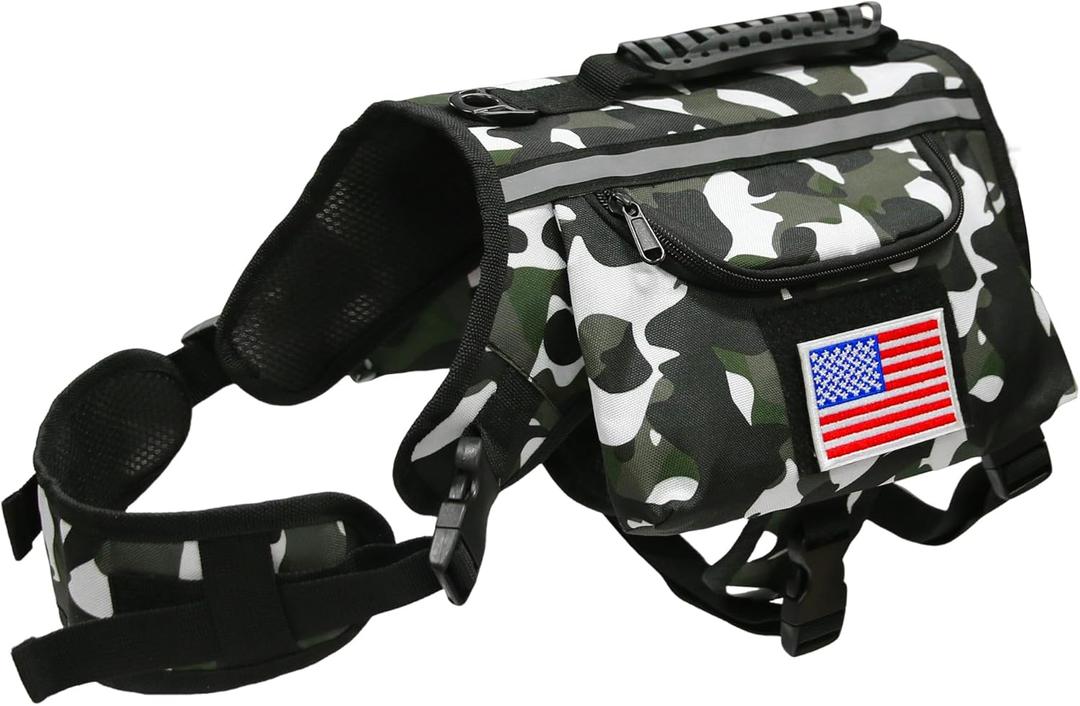 Dog Backpack Saddle Bag for Medium Large Dogs, Harness Saddlebag with Reflective Safety Side Pockets for Hiking, Camping