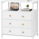 3 Wooden Drawers Night Stand, 27 Inch Wide Nightstand with Charging Station and Adjustable Drawers, Small Dresser for Closet, Bedside Table for Living Room/Bedroom/Office, White.