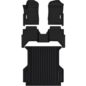 Tesson Floor Mats & Cargo Mat for Ford Ranger SuperCrew Cab 2024-2026(5ft Short Bed Bedmat),All Weather Protection Accessories Custom Full Set Liners Include 1st & 2nd Row