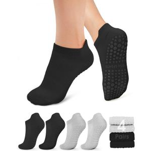 YeuG 4/6 Pairs Pilates Socks for Women - Non Slip Grip Socks for Yoga, Barre, Hospital, Barefoot (Small-Medium, B03-2black/2light Grey)
