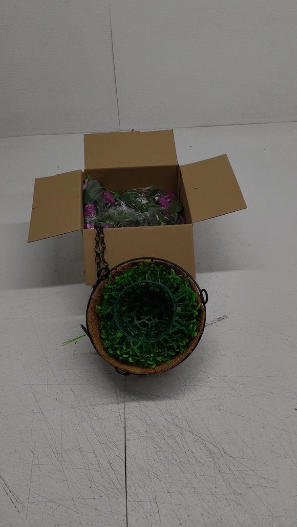 Artificial Fake Hanging Flowers Plants Basket for Spring Outdoor Outside Decoration, UV Resistant Faux Plastic Fabric Flower Morning Glory Wisteria Petunia for Garden Porch Patio Balcony Yard Decor