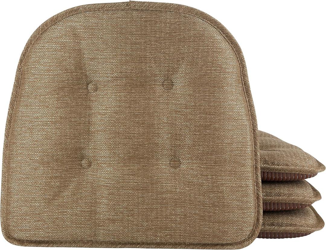 Klear Vu Omega Non-Slip Chair Cushions, Assembled in USA, U-Shaped Skid-Proof Seat Pads for Dining Room, Kitchen, Office, 15"x16", Solid Gold, 4 Pack