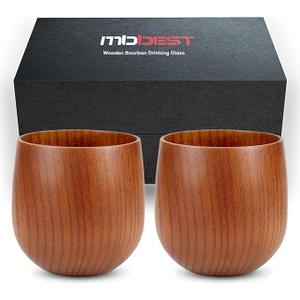 Handcrafted Wooden Whiskey Glasses Gift Set for Men – Set of 2 Old Fashioned Bourbon Cups with Luxury Gift Box | BreakResistant, Unique Wood Grain | Idea Gifts for Father, Husband & Whiskey Lovers