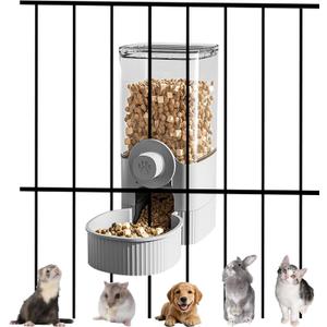 Auto Gravity Food Dispenser for Cage Hanging, 41OZ Capacity Hanging Automatic Pet Cage Feeder, Food Bowl for Cats Dogs Rabbit Ferret Chinchilla Bird Hedgehog Guinea Pig (Grey)