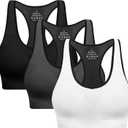 Racerback Sports Bras for Women with Pads - High Impact Athletic Tank Tops for Yoga and Workout Brassieres Bra (Large, Black/Grey/White - New)