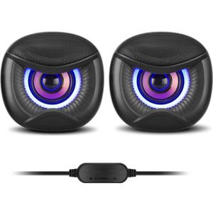 Computer Speakers for Desktop PC, 2.0-Channel Speakers with Static Blue RGB Lighting and Volume Control, Featuring a 3.5mm AUX and USB Powered Plug and Play, Compatible with Monitors, Laptops
