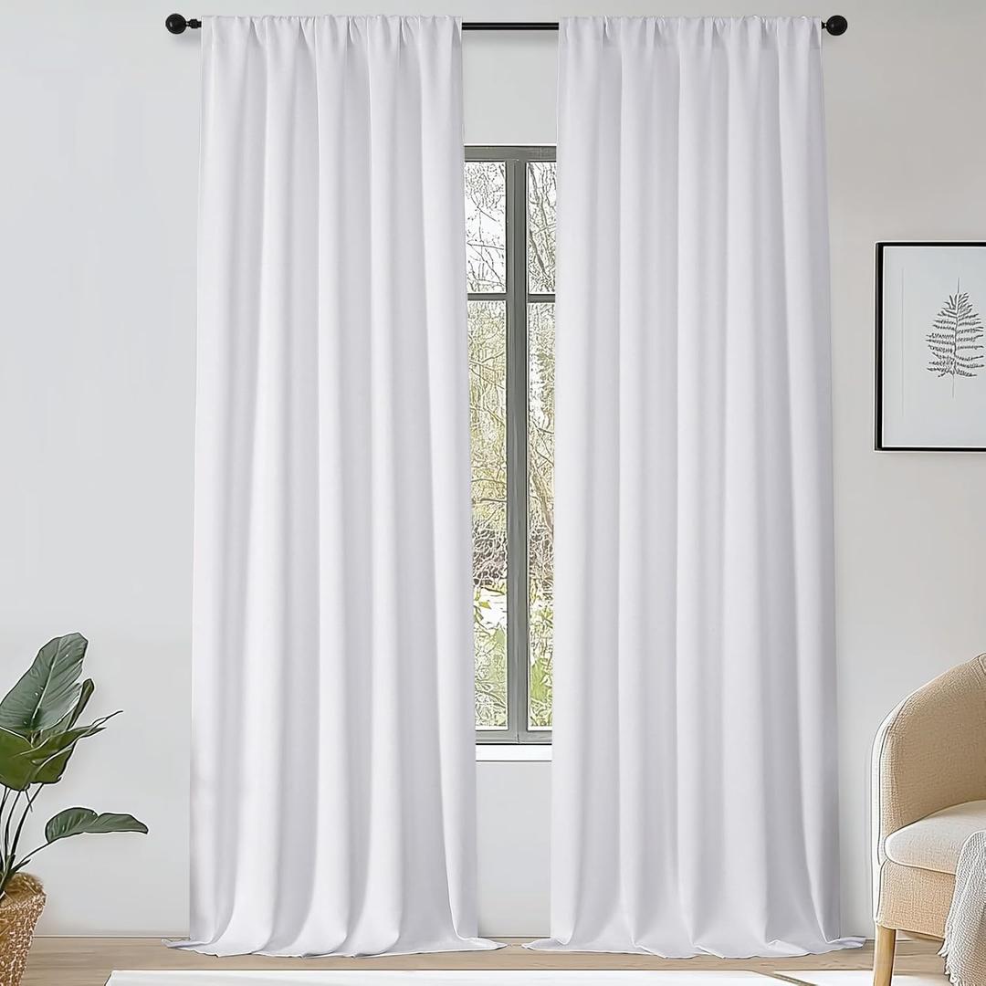 OWENIE Sally Extra White Light Filtering Curtains 120 Inches Long 2 Panels Set for Bedroom Living Room, Solid Soft Insulated Privacy Window Treatment Drapes, 2 Pcs Each W50 x L120 Inch, White