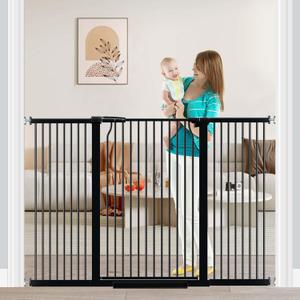 Fairy Baby 40.5" Extra Tall Baby Gate Pressure Mounted, 60.3"-65.7" Extra Wide Dog Gate Indoor for The House Doorway, Metal Safety Child Gate for Kids, Auto Close Swing Pet Gate for Stairs, Black