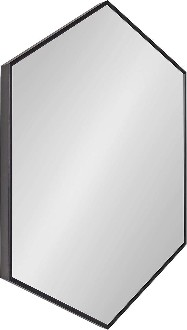Kate and Laurel Rhodes Modern Hexagon Wall Mirror, 31" x 22", Black, Chic Geometric Wall Mirror