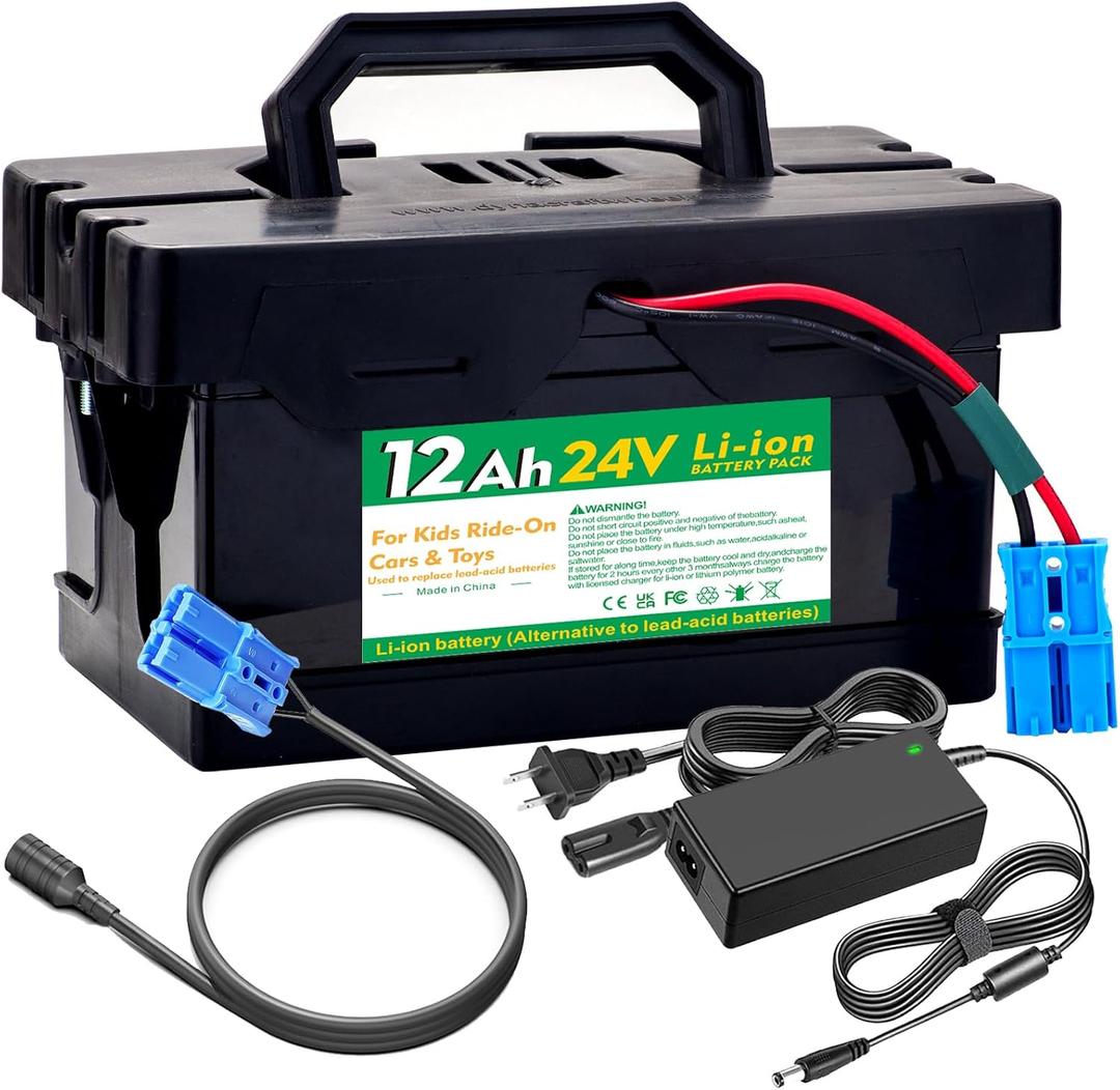 24V 12Ah Battery with Charger for Ride-On Cars & Toys, Compatible with Dynacraft Realtree 24V UTVs (Li-ion Battery)