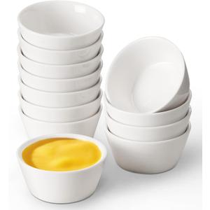 Porcelain Dipping Bowls Set, 12 Pack Ceramic Soy Sauce Dish, 2.7 Oz White Small Dip Bowl, Mini Serving Bowl for Side Dishes, Ketchup, Appetizer, Soy, Sushi, BBQ Party, Condiment (Round)