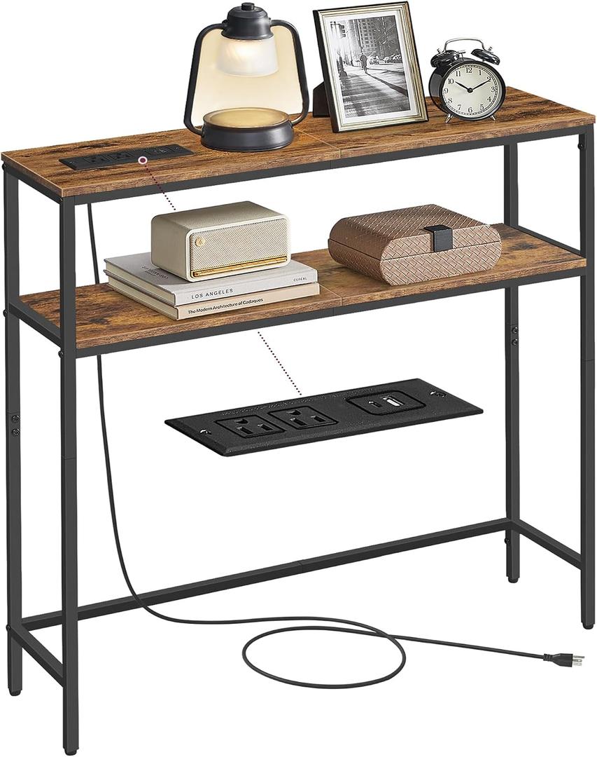 VASAGLE 31.5" Console Table with Power Outlet, 2-Tier Narrow Entry Table
Modern Sofa Table with 2 Shelves, for Living Room, Bedroom, Rustic Brown and Ink Black, BARNET Collection ULNT135K01