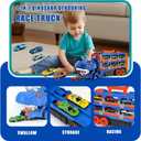 Dinosaur Track Cars Toys for Boys, Transforms into Dino Truck with 8 Die-Cas Cars, Transporter Truck Toys, Race Track for Toddlers 3-5, Kids Birthday Gifts 3 4 5 6 Years Old (Blue)