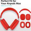 Case for Airpods Max Headphones, Ear Pad Cases Cover/Ear Cups Cover/Headband Cover for AirPods Max (USB-C/Lightning)(2024/2020), Silicone for Airpod Max, Accessories Cass(Red)