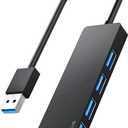 USB 3.0 Hub, 4 Port USB Hub Splitter,Portable USB Adapter Mini Multiport Expander for Desktop, Laptop, Xbox, Flash Drive, HDD, Console, Printer, PC, Keyboards, HP, Dell (25cm, Black-Plastic)