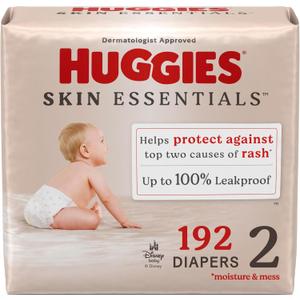 Huggies Size 2 Diapers, Skin Essentials Baby Diapers, Size 2 (12-18 lbs), 192 Count (3 Packs of 64), Packaging May Vary