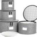 storageLAB China Storage Containers, Containers for Organizing, Hard Shell Case, Felt Plate Dividers, Moving Supplies, Storage Box, Wine, Dishes, Glasses Storage, Charger Plates Storage Containers (Gray)