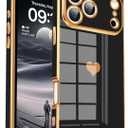 Tzomsze Compatible with iPhone 17 Pro Case,Camera Protection Cute Heart Pattern & Electroplate Reinforced Corners Shockproof Edge Bumper Case for Women Girls 6.3 Inch-Black