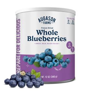 Augason Farms Freeze-Dried Whole Blueberries Emergency Food Supply, 26 Servings, 30 Year Shelf Life, Great for Cooking, Baking, and Snacks - Dehydrated Meals, Survival Food Camping Essentials Can (EXP 06/18/26)