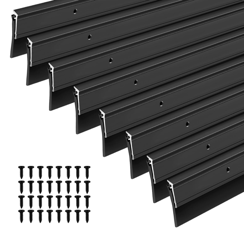 FoldTier 8 Pcs All-Season Door Sweep for Bottom of Door Exterior and Interior, Aluminum Alloy and Rubber, Commercial Weather Stripping Draft Stopper for Threshold Seal (1-3/4 x 36 Inch,Black)