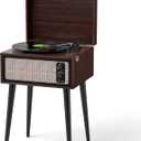 Vintage Standing Vinyl Record Player with Detachable Legs, PC Recording, 3-Speed Belt Driven Bluetooth Turntable Built-in Stereo Speakers Use as Stand or Tabletop Player, Home Decor, Espresso
