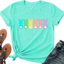 Easter Shirts for Women-Cute Easter Bunny Tee Tops Oh for Peeps Sake Shirt Rabbit Printing Short Sleeves (Small, A-Cyan-041)