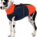 SUNFURA Dog Coat, XXXL Dog Jacket with Harness Built in, Waterproof Pet Winter Coat Snowsuit with Zip, Reflective Fleece Jacket for Extra Large Dogs, Great Dane, Blue 3XL