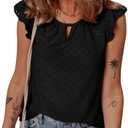 EVALESS Womens Summer Sleeveless Tank Tops Crewneck Ruffle Sleeve Eyelet Shirts Blouses L