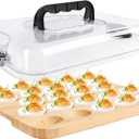Deviled Egg Containers with Lid, Wooden Deviled Egg Tray Platter with Handle for 24 Holes, Reversible Cheese Charcuterie Board, Serving Tray Egg Holder for Kitchen and Parties