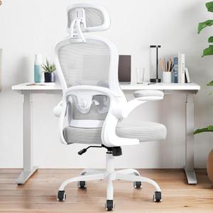Ergonomic Office Chair,Ultra Thick Office Desk Chair with Adjustable Lumbar Support and Headrest,Spring Cushion,Rocking Function,Flip-up arms,Mesh Computer Chair for Home Office,Grey