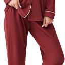 Ekouaer Women's Fleece Pajama Sets Long Sleeve Button Down Two-piece Sleepwear Soft Lounge Set (Small, Maroon Red)