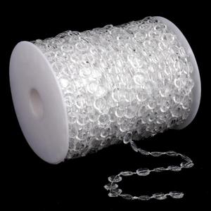 99FT Acrylic Crystal Beaded Garland Strand, Clear Diamond-Shaped Beaded Chain Roll for DIY Crafts Wedding Birthday Party Christmas Tree Decorations
