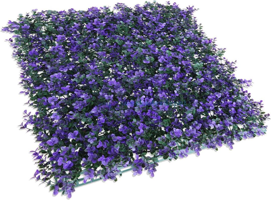 Artificial Lavender Fence Privacy Screen Evergreen Hedge Panels Fake Plant Wall 20"X20" Inch (8pcs)