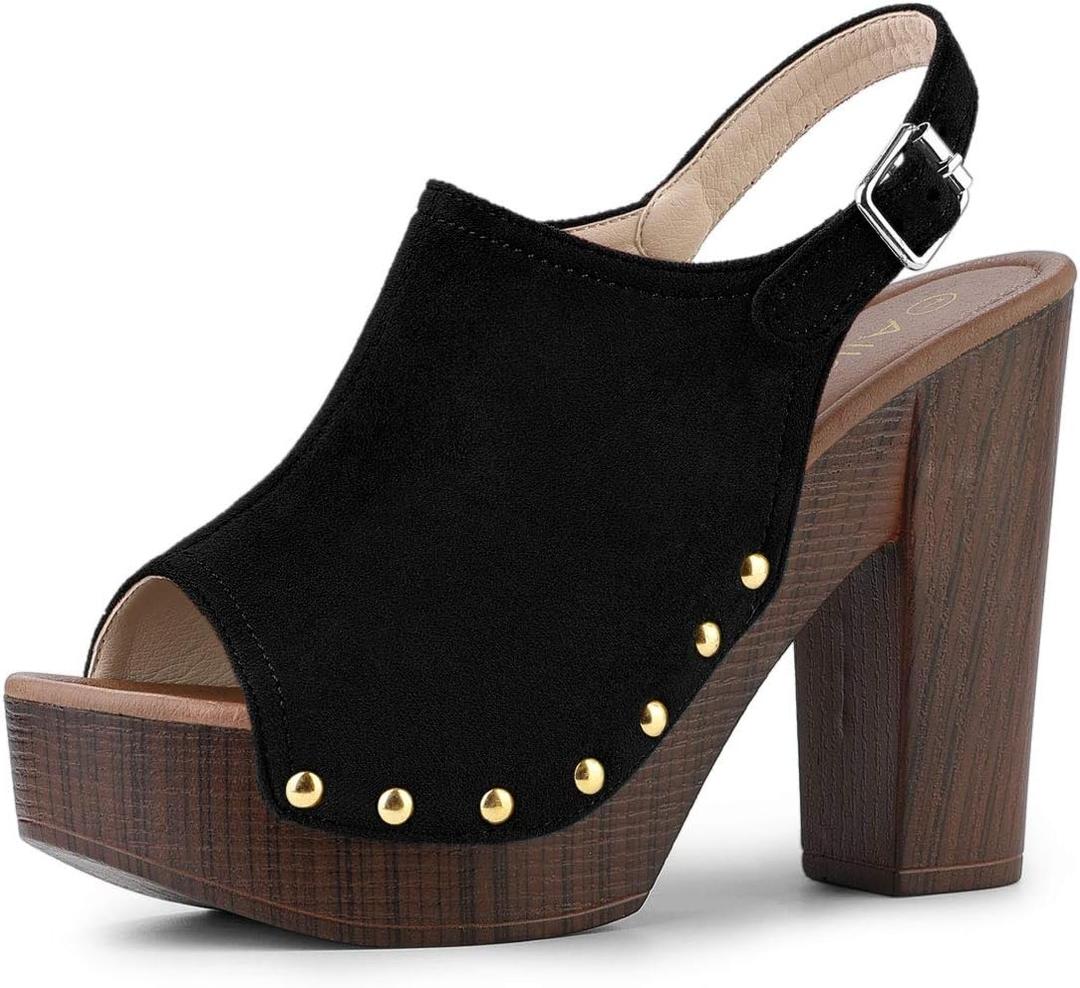 Allegra K Women's Open Toe Slingback Platform Chunky Heels Sandals (5.5)