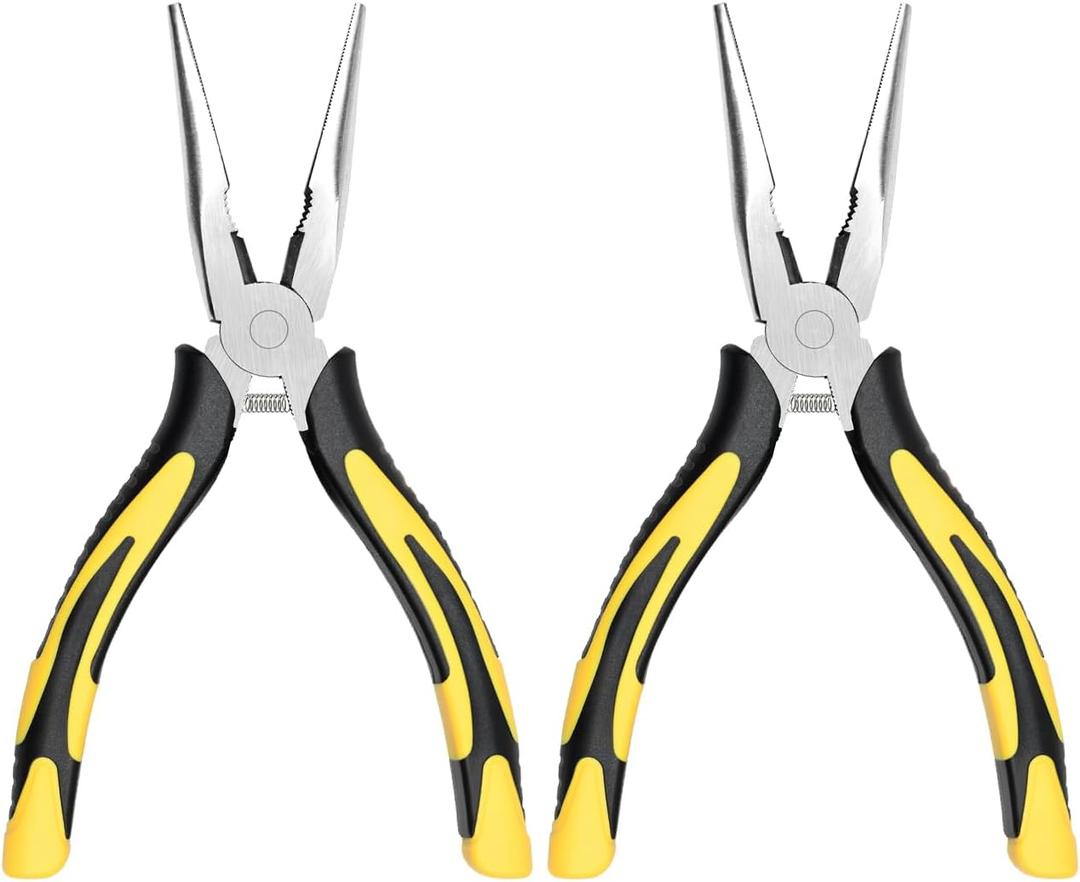 Premium Long Needle Nose Pliers-6, Paper Clamp Precision, High Carbon Steel, Soft Grip with Wire Cutter, Long Nose Cutting Pliers for Home, Fishing, Jewelry, Crafts,2pcs