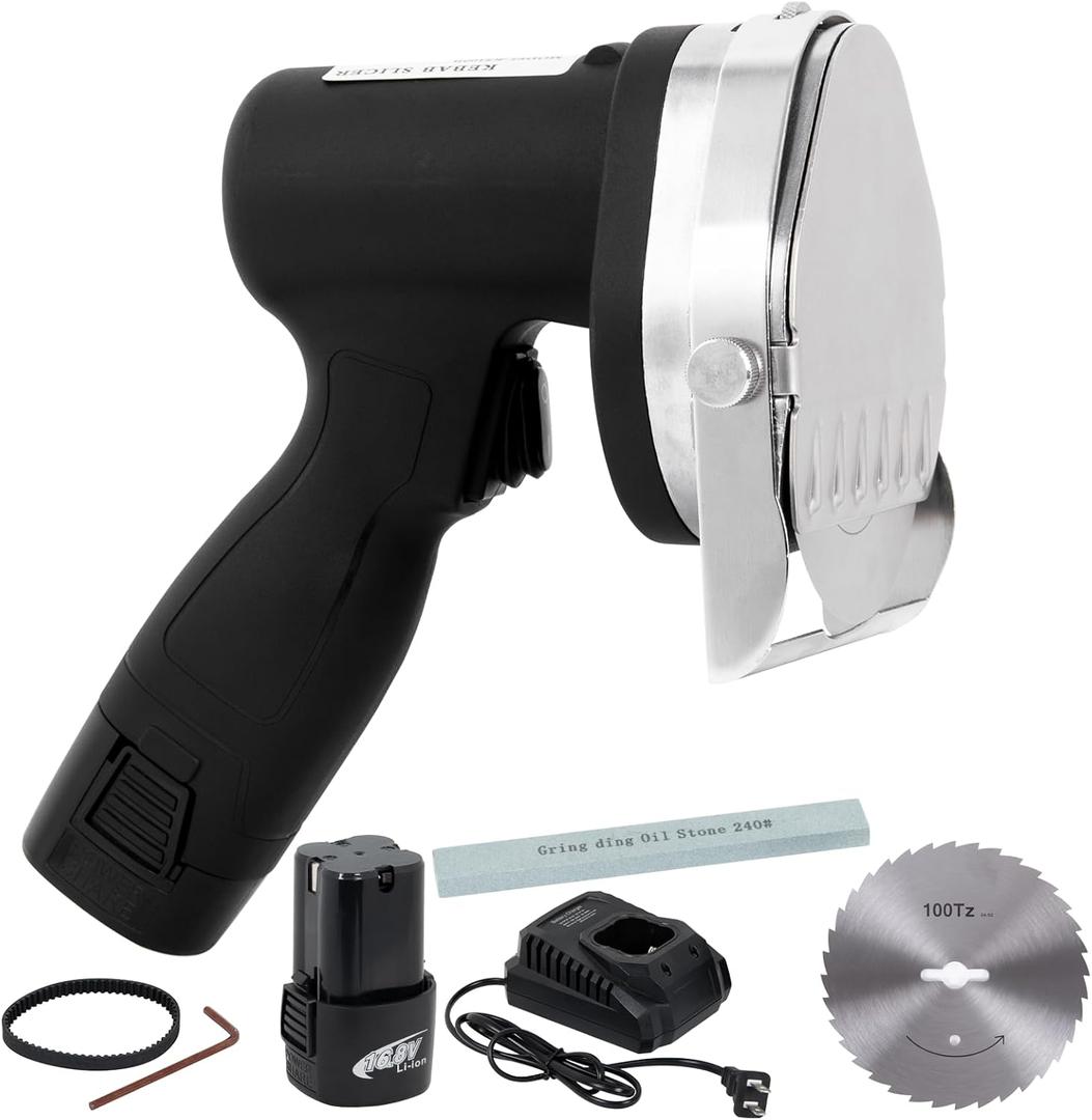 Electric Kebab Knife 80W Commercial Shawarma Turkish Knife Slicer Gyro Cutter 2800 RPM with 2 Blades Adjustable Thickness 0-8mmBatteriesFlat (Battery)