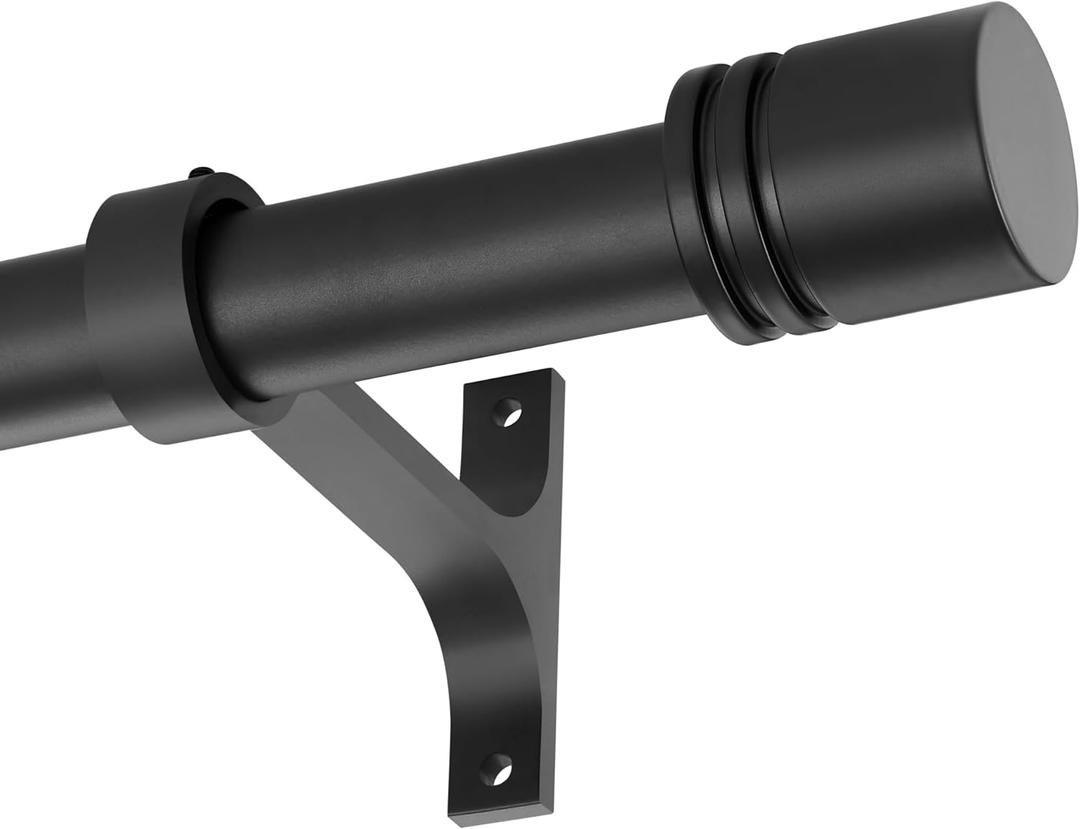 Curtain Rods for Windows 28 to 120 Inches, Vimayta 1 Inch Adjustable Heavy Duty Drapery Rod with Aluminum Alloy Finials and Brackets for Living Room, Bedroom, Kitchen, Patio, Sliding Door, Matte Black