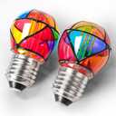 Stained Glass LED Light Bulb, G45 3W Colored Rainbow Mosaic Light Bulb 25W Equivalent, Colorful Night Light for Ambient Home Party, Recreation Room, Balcony, Christmas Decoration, Non-Dimmable, 2 Pack