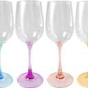 Lily's Home Unbreakable Stemmed White Wine Glasses, Made of Non Breakable Shatterproof Plastic, Indoor and Outdoor Drinkware, Reusable and Dishwasher-Safe, 13 oz. Each, Set of 4 (Multi Color Stem)